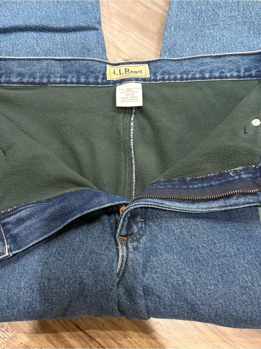 L.L. Bean Double L Fleece Lined Stonewashed Mens Jeans 33x34 NWT